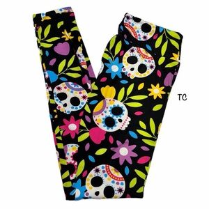 LuLaRoe Black Sugar Skull Leggings Size TC